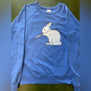 Smoking bunny blue fleece sweater